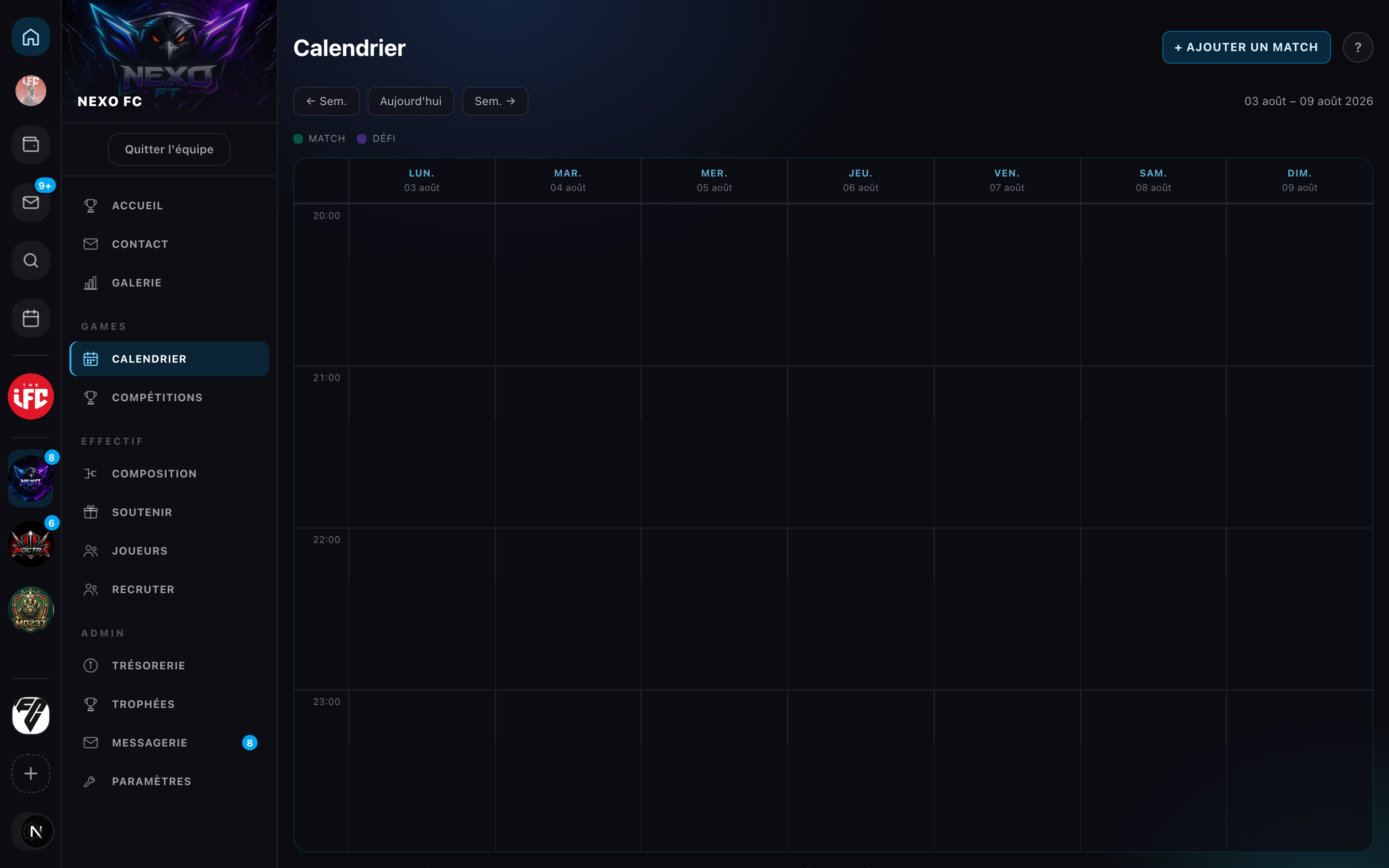 El calendario de un equipo, semana a semana